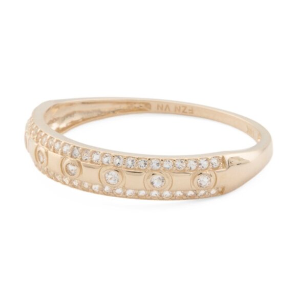 WHITE LOTUS 14kt Gold White Topaz Wide Band Ring NWT